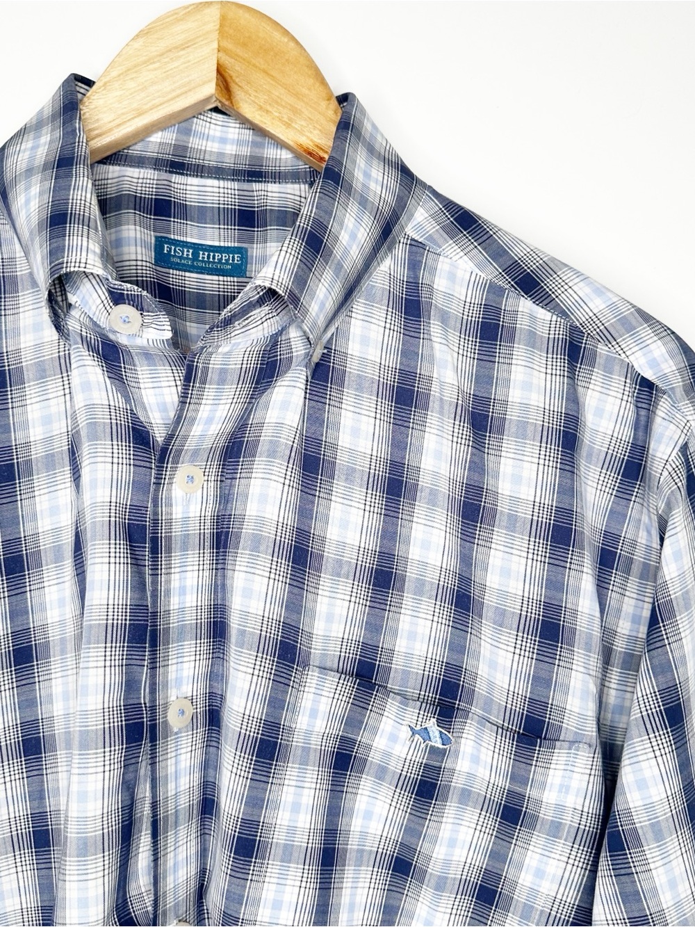 Fish Hippie Solace Collection Men Blue Plaid Button Down Shirt L